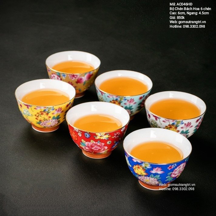 Bộ 6 chén bách hoa cao cấp